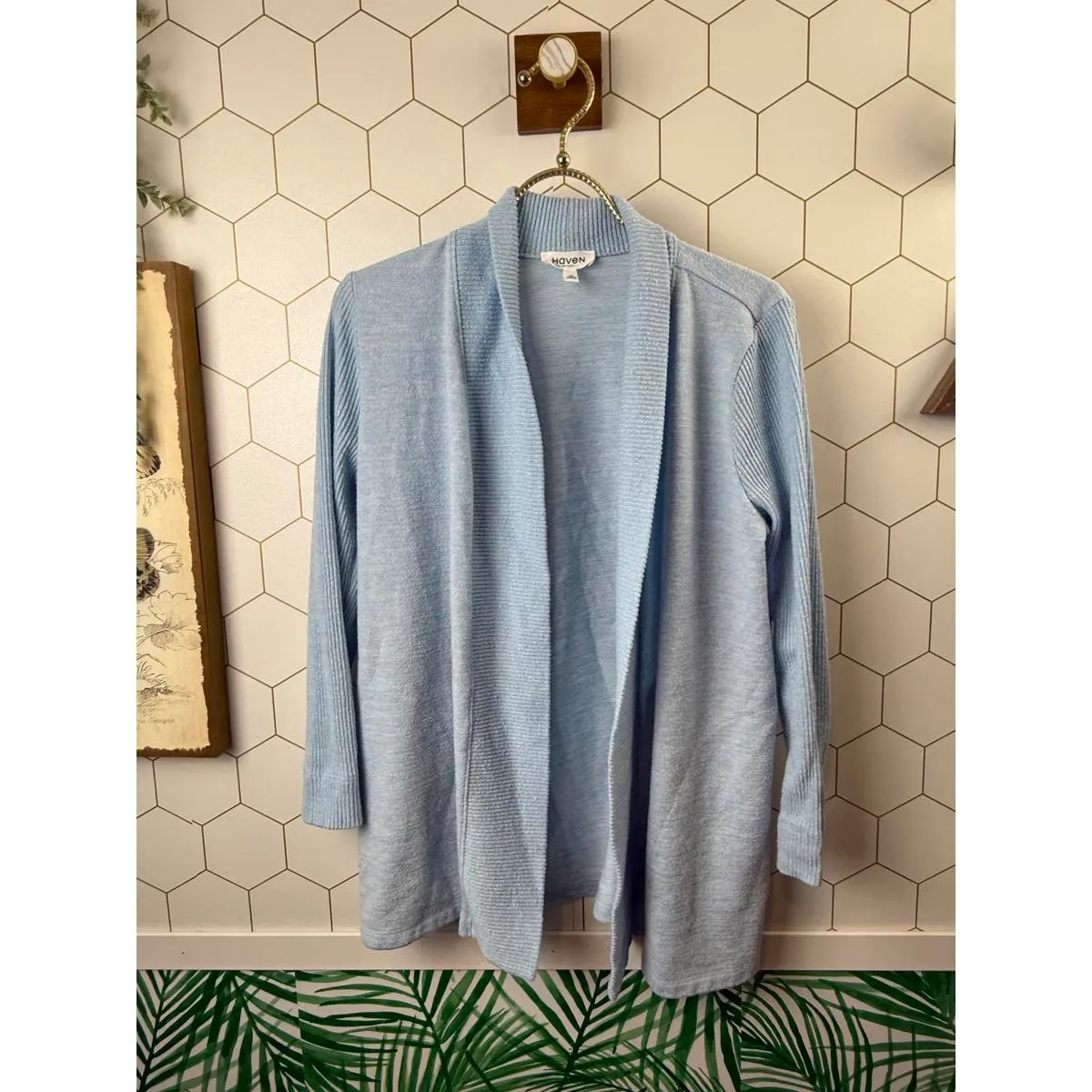 Haven Well Within Light Blue Cotton Open Front Cardigan - Image 5