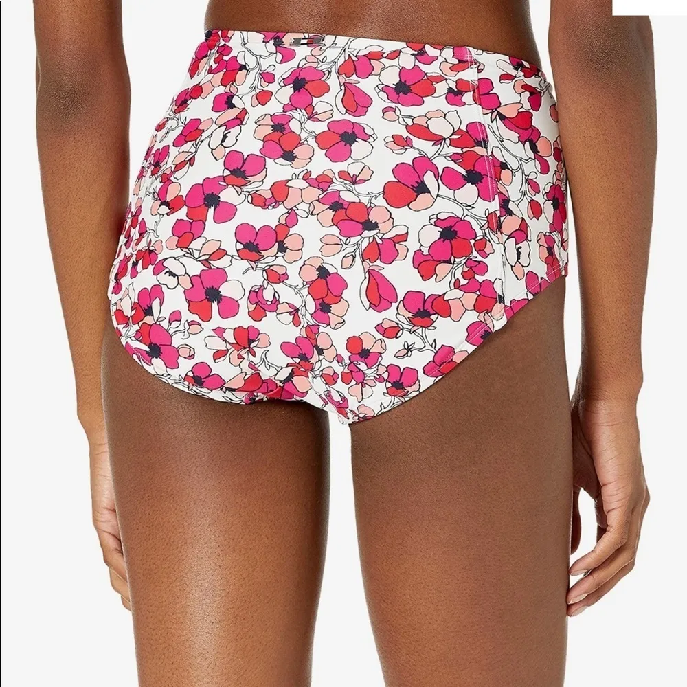 Tommy Hilfiger High Waisted Floral Pink Red White Swim Bikini Bottom Magenta - Image 6