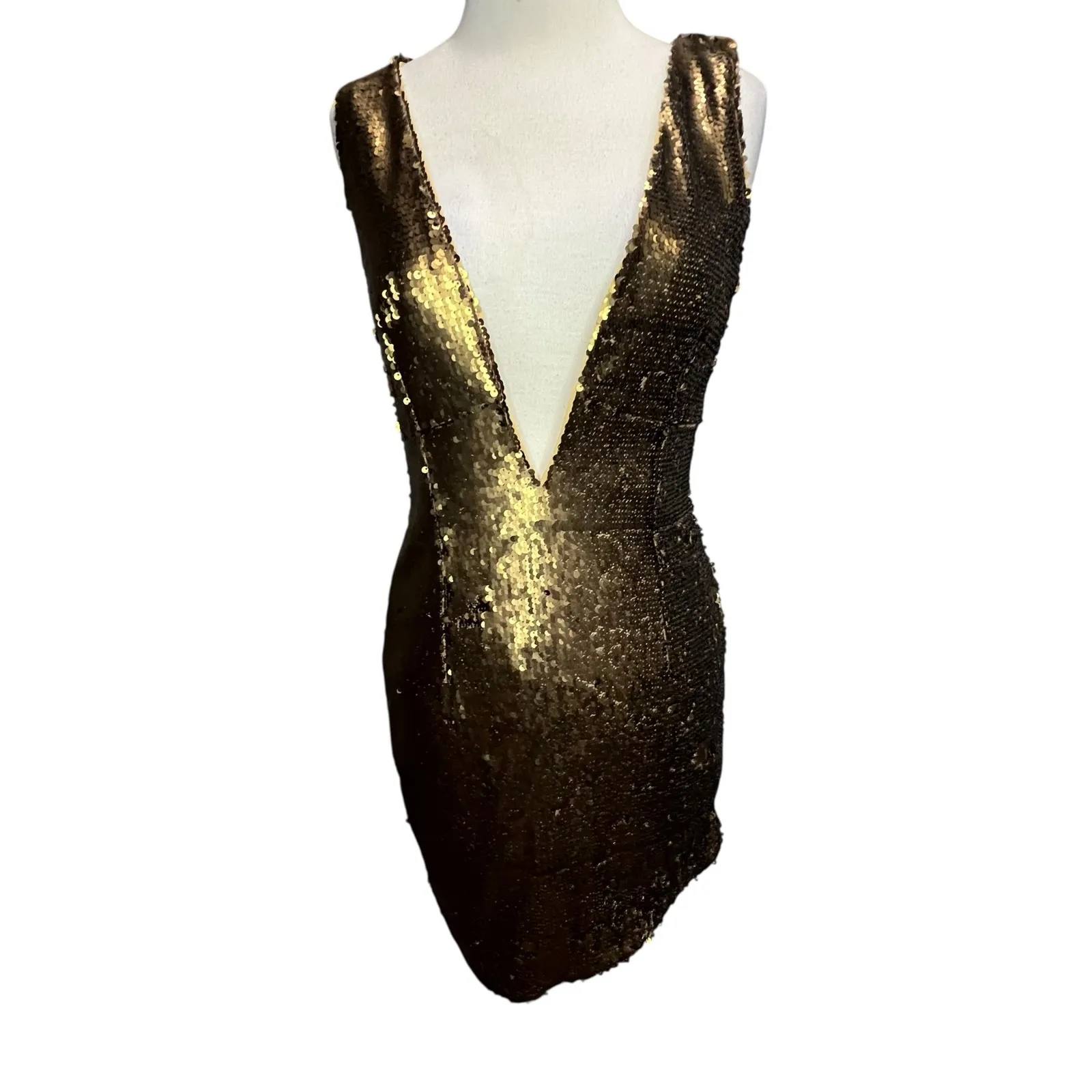 NBD Dinara Mini Dress Womens S Gold Sequin Asymmetrical Sparkly Night Out Party - Image 2