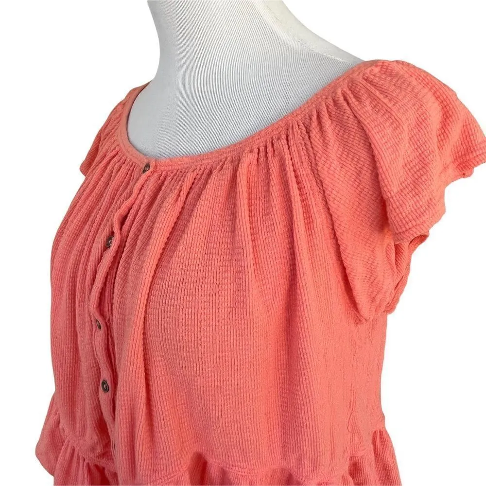 Free People Coral Mint Julep Off Shoulder Ruffle Top M - Image 4