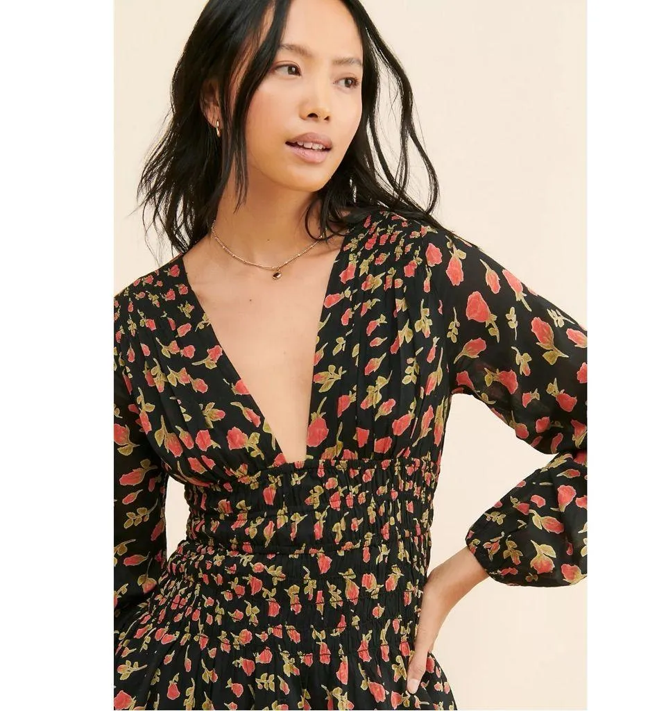 Free People Medium Dainty Keep You Mini Dress Ditsy Black Floral Long Sleeve - Image 7
