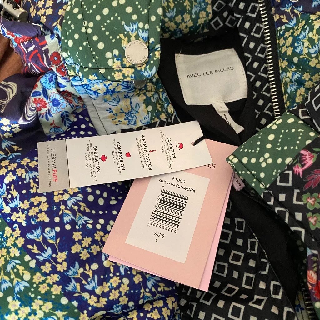 AVEC LES FILLES Thermal Puffer Jacket in Multi Patchwork - Size L Large NWT - Image 8