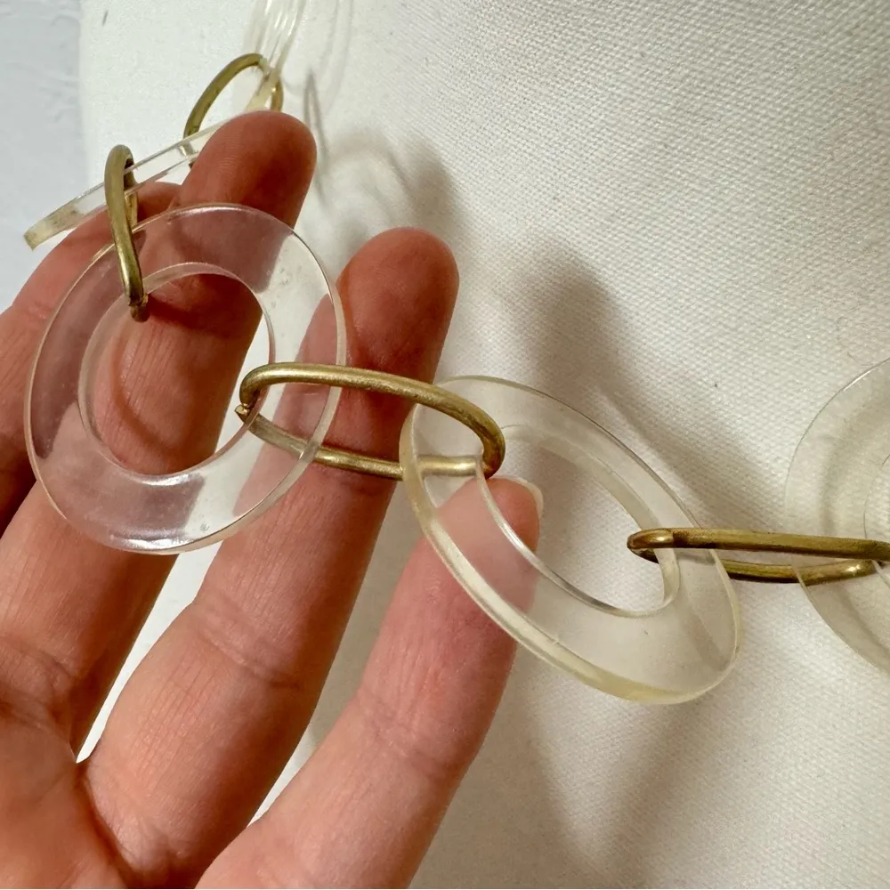 Clear Plastic Link Gold Tone Necklace Artsy Art to Wear Funky - Image 3