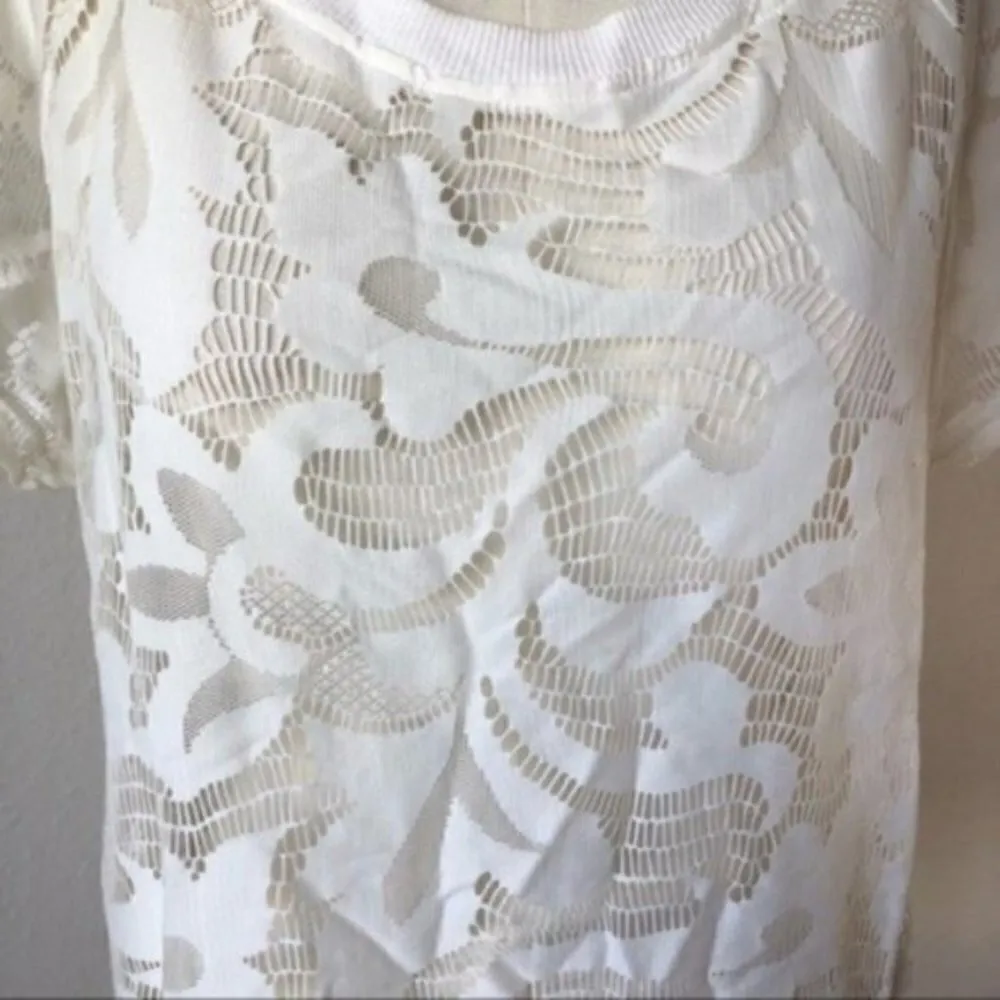 Jack by BB Dakota Top M Lace Knit White Coverup Boho Flirty Short Sleeve - Image 4