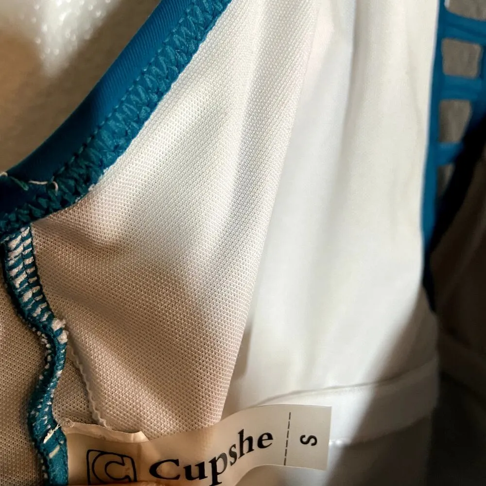 Cupshe One Piece Swimsuit Halter Ladder Neckline Backless Teal Small - Image 3