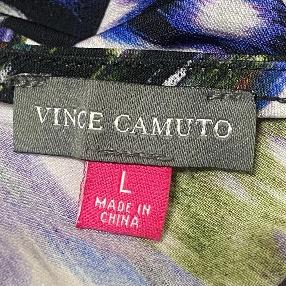 Vince Camuto Abstract Cowl Neck Blouse Black Blue Draped Top Large - Image 5