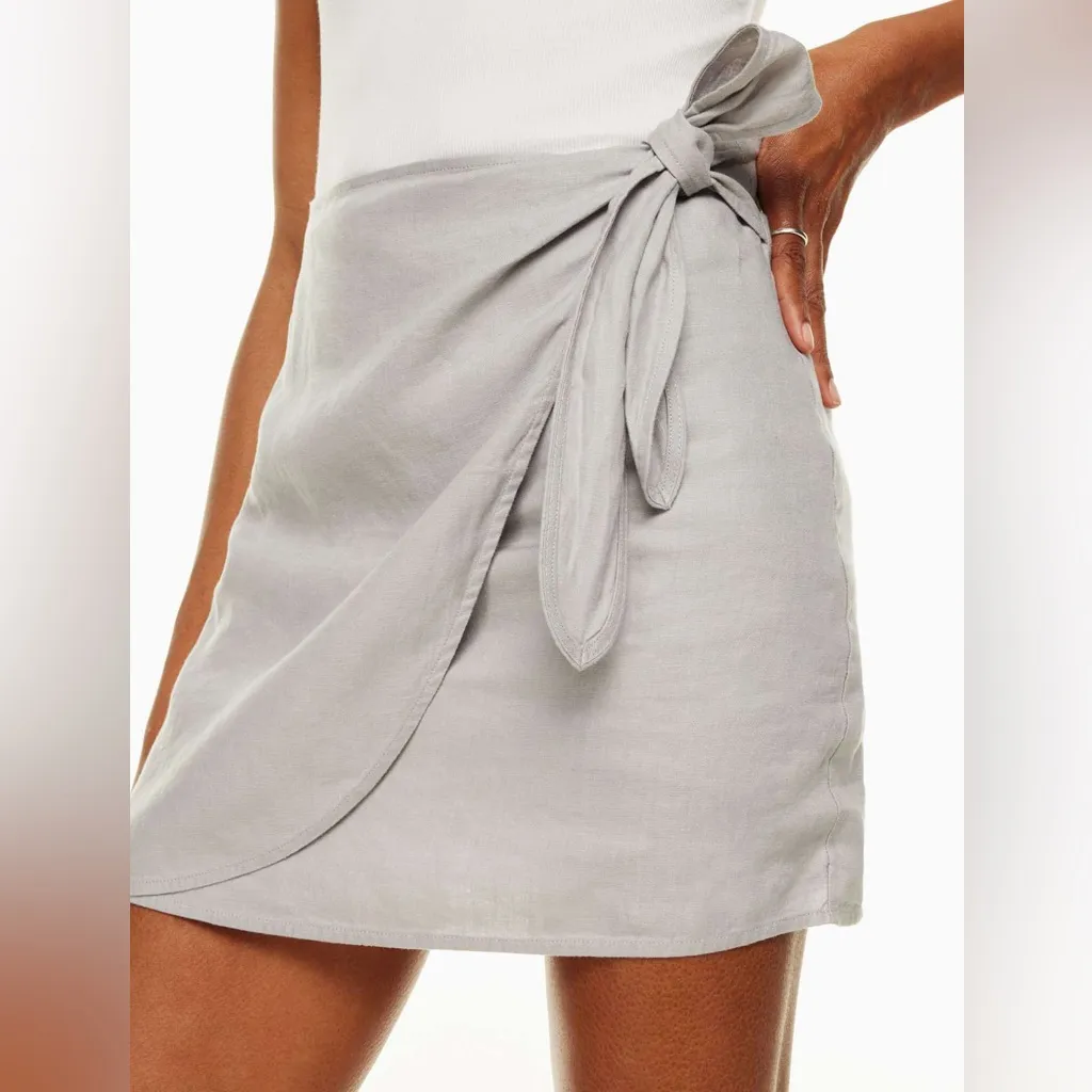 Aritzia Wilfred Parthenon Linen Mini Skirt Wrap Side Tie Gray Size 8‎ - Image 5