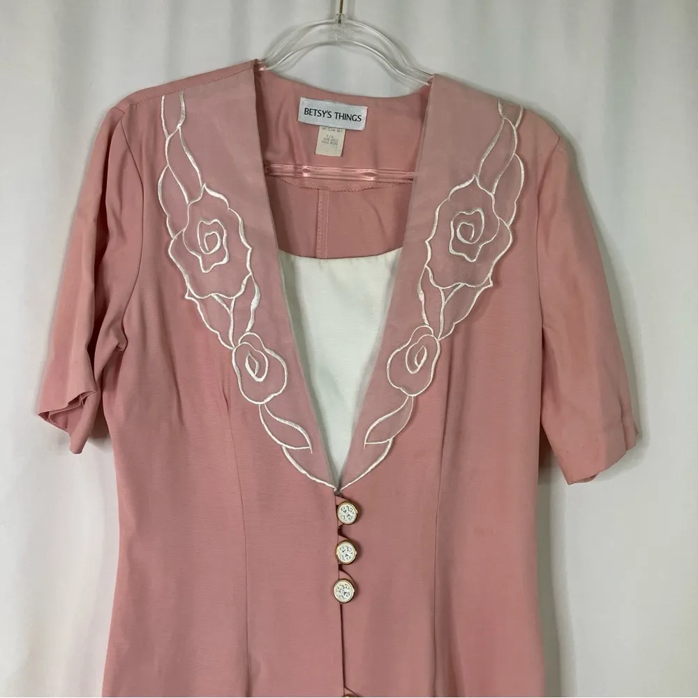 Betsy's Things | Vintage Pink Button Front Short Sleeve Dress Circa 1980s USA Size 6 - Image 4