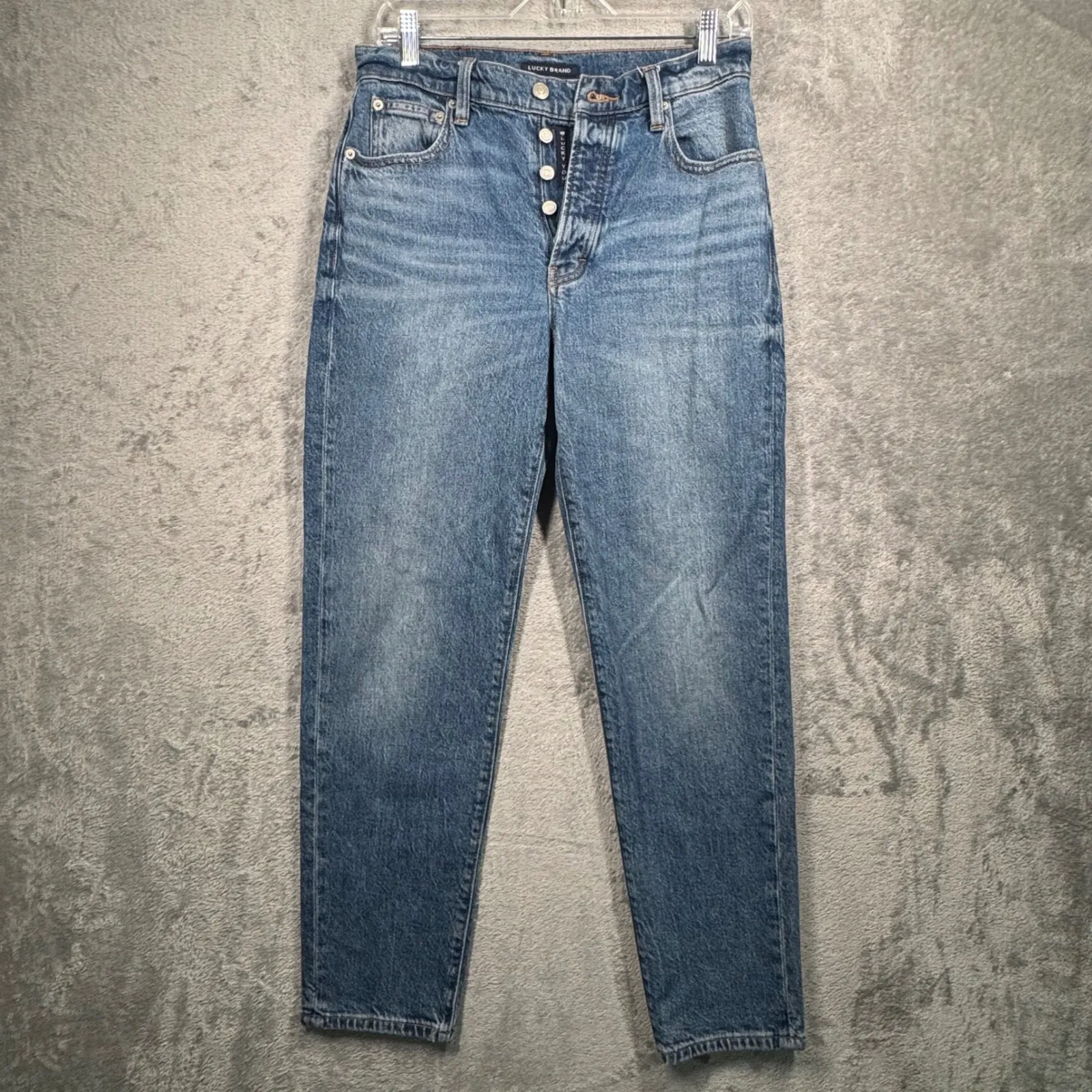 Lucky Brand High Rise Mom Jeans 4‎ 27" Blue Button Fly Straight Leg Denim Casual - Image 2