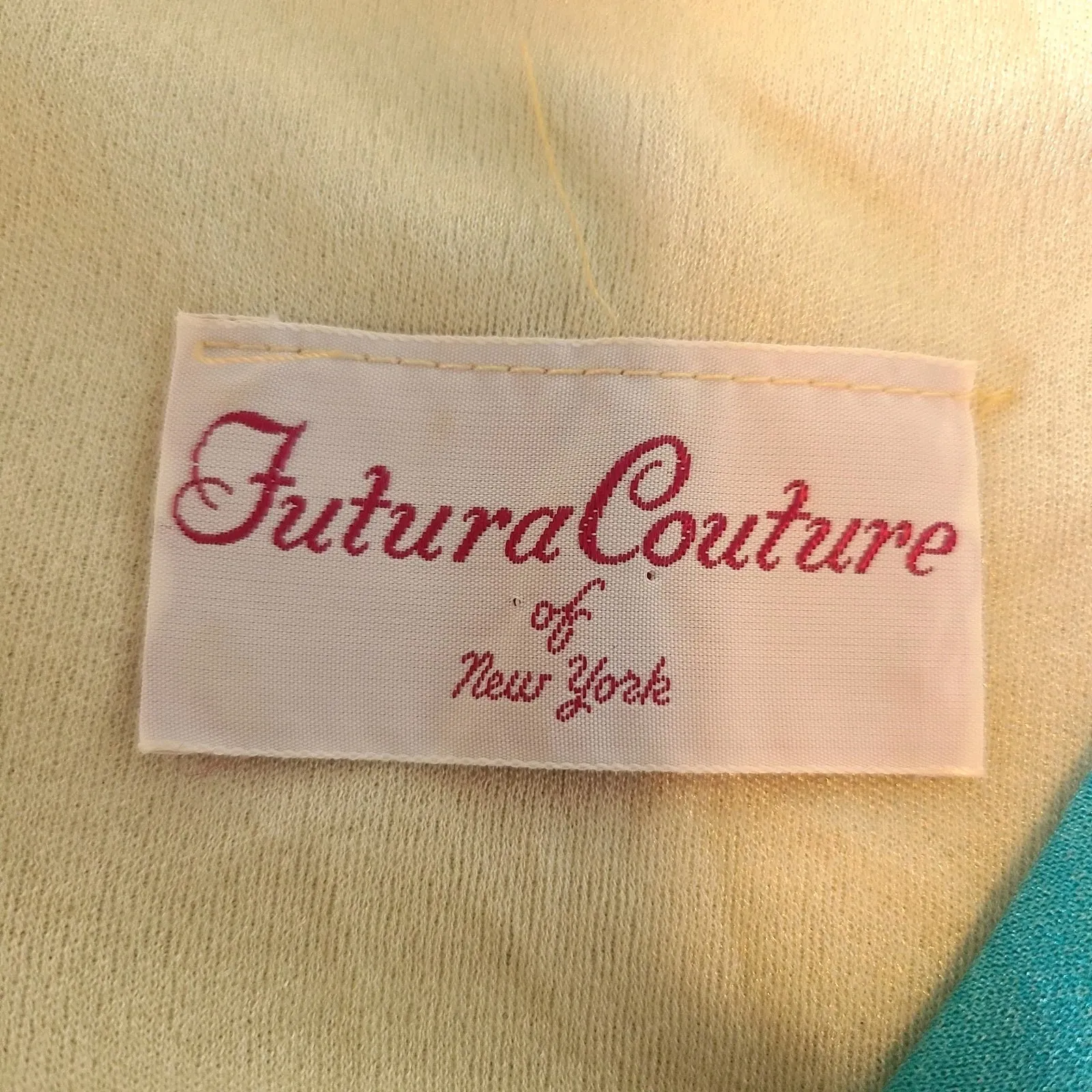 Vtg Future Couture New York Hostess Maxi Dress Asian Garden‎ Scene 60s 70s Blue - Image 10