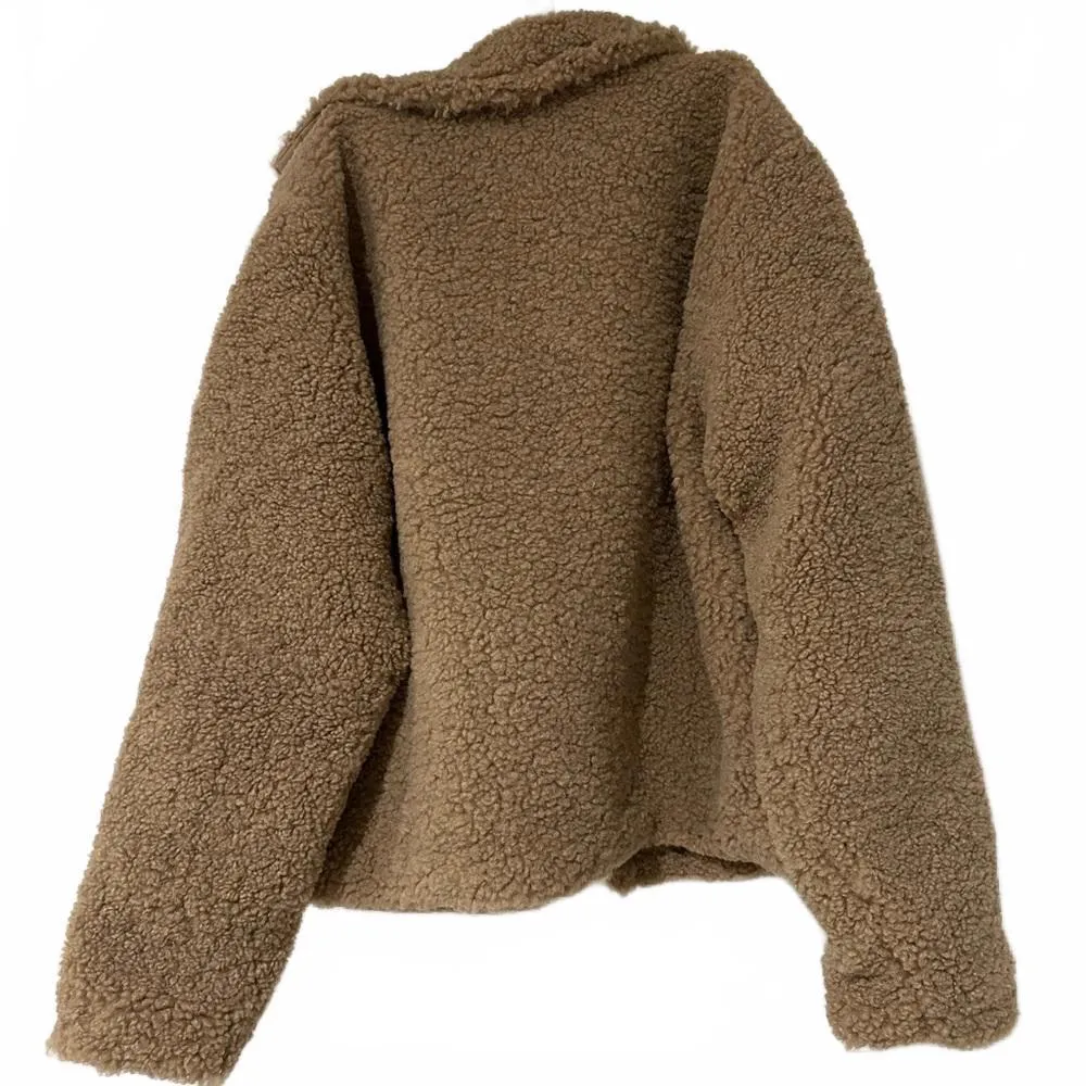 Mango Shearling-Effect Button-Up Coat TAN BROWN Cozy Teen's Large - Image 8