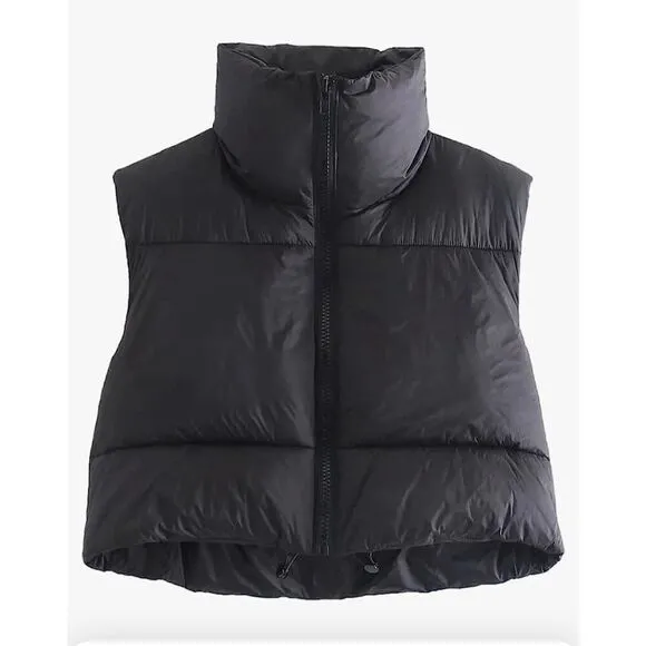 NEW Crop Puffer Vest Winter Lightweight S Black - Image 2