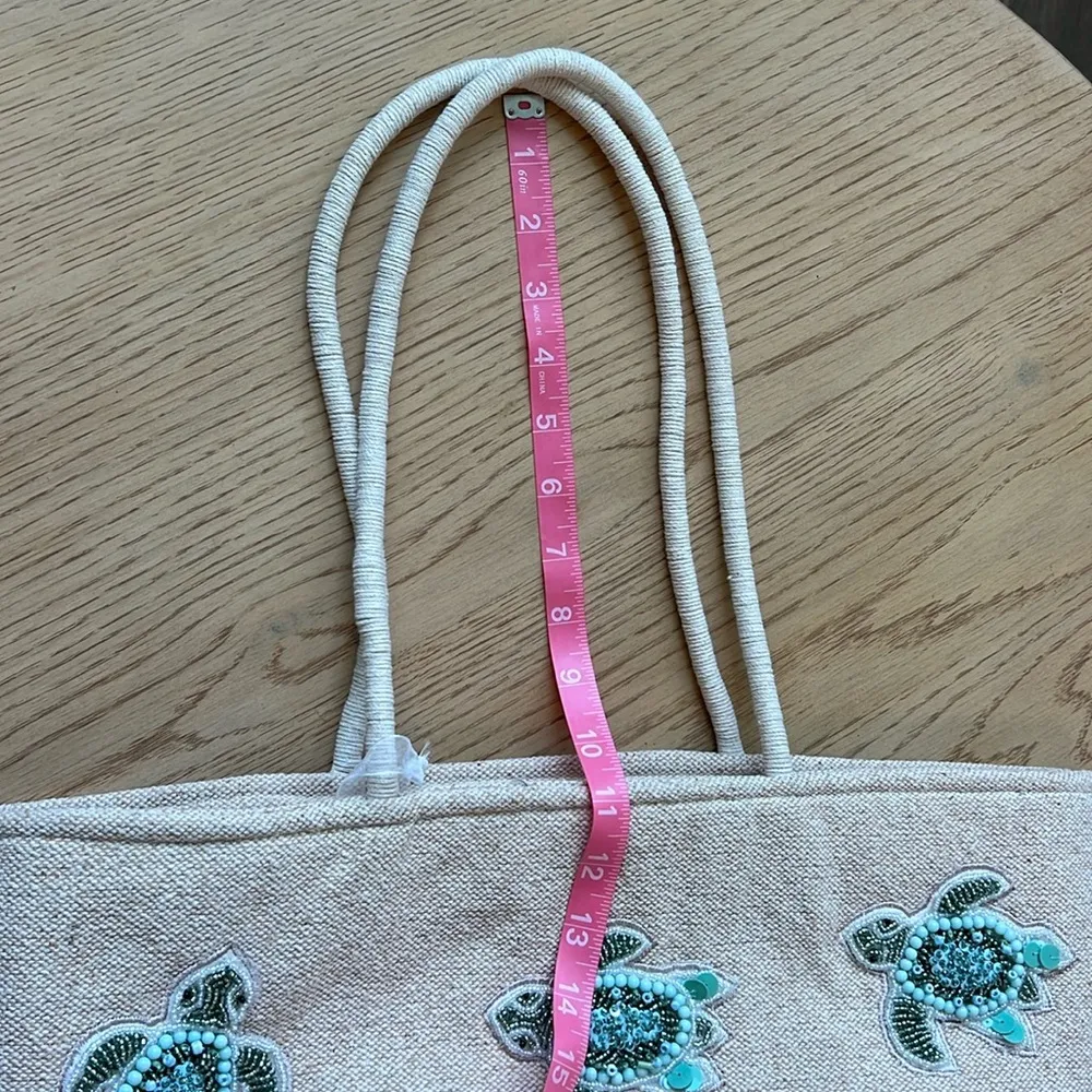 NWT Viral Tik Tok Beaded Sea Turtle Canvas Summer Beach Tote Bag Handcrafted Green - Image 8