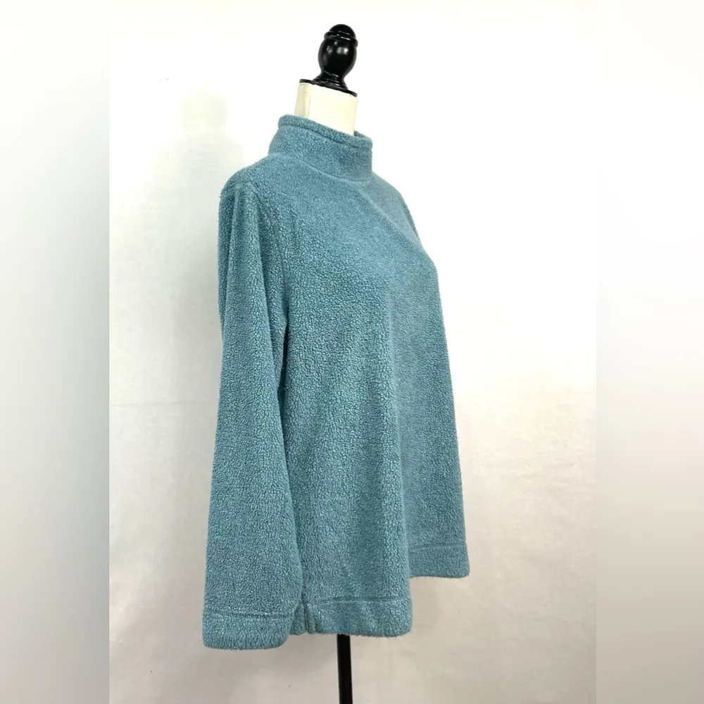 L.L. Bean Blue Pile Fleece Mock Neck Long Sleeve Sweater Sweatshirt Size M - Image 3