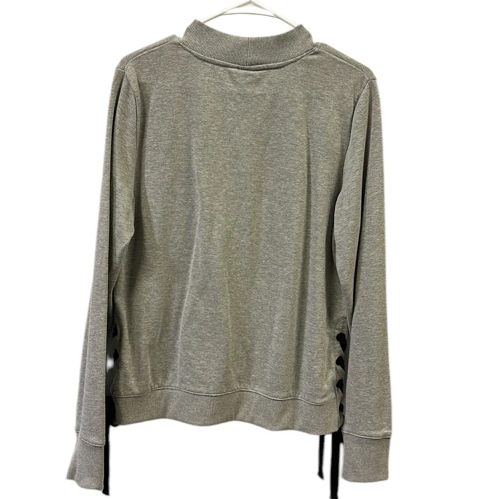 Bebe Sport Gray Black Lace Up Sides Rhinestone Logo Heather Gray Sweatshirt L - Image 6