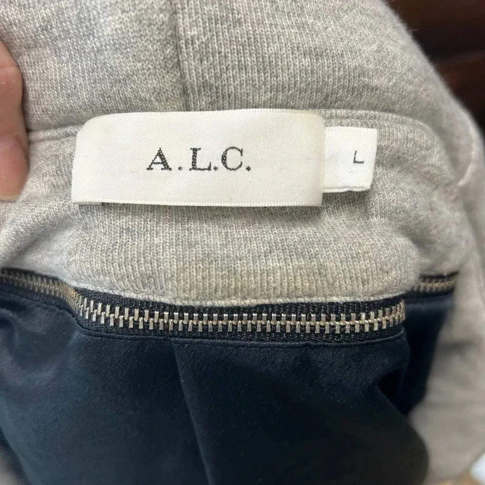 ALC A.L.C. Edison Bomber Jacket Zip Up Hoodie Layered Satin Blue Gray Size Large‎ - Image 13