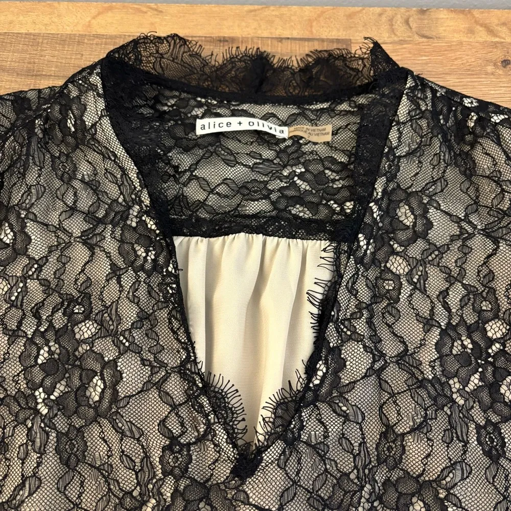 Alice Olivia Deena Drop Waist Lace Dress Black Natural Long Sleeve - Image 7