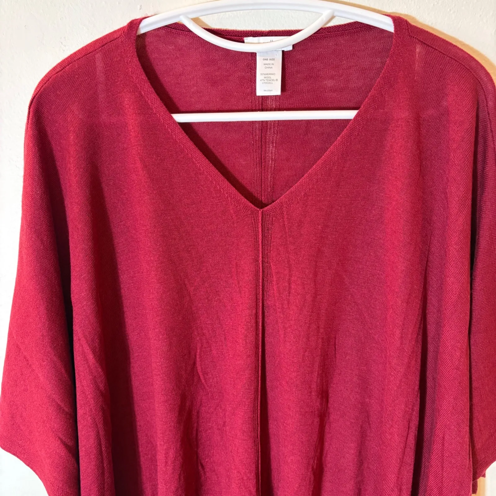 J. Jill Merino Wool Blend Draped Poncho Sweater One Size Red Size undefined - Image 3