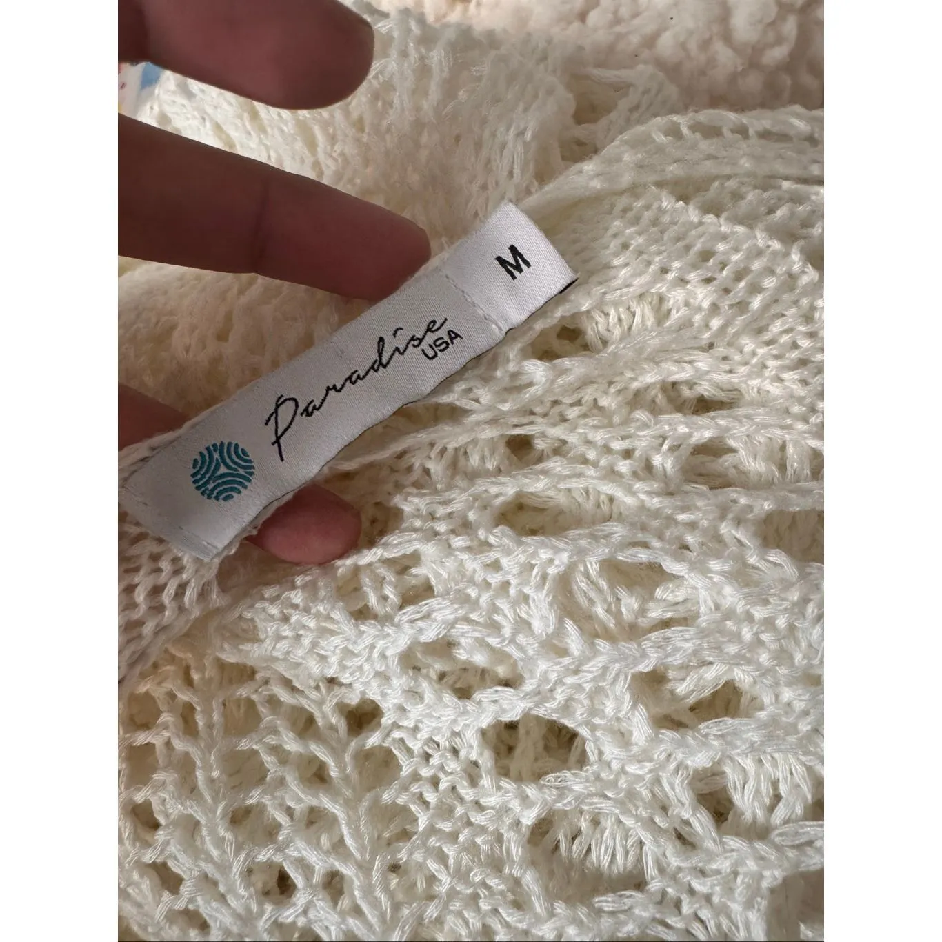 Paradise USA Ivory Knit Maxi Dress | Crochet Beach Cover Up Boho Resortwear Size White Size M - Image 3