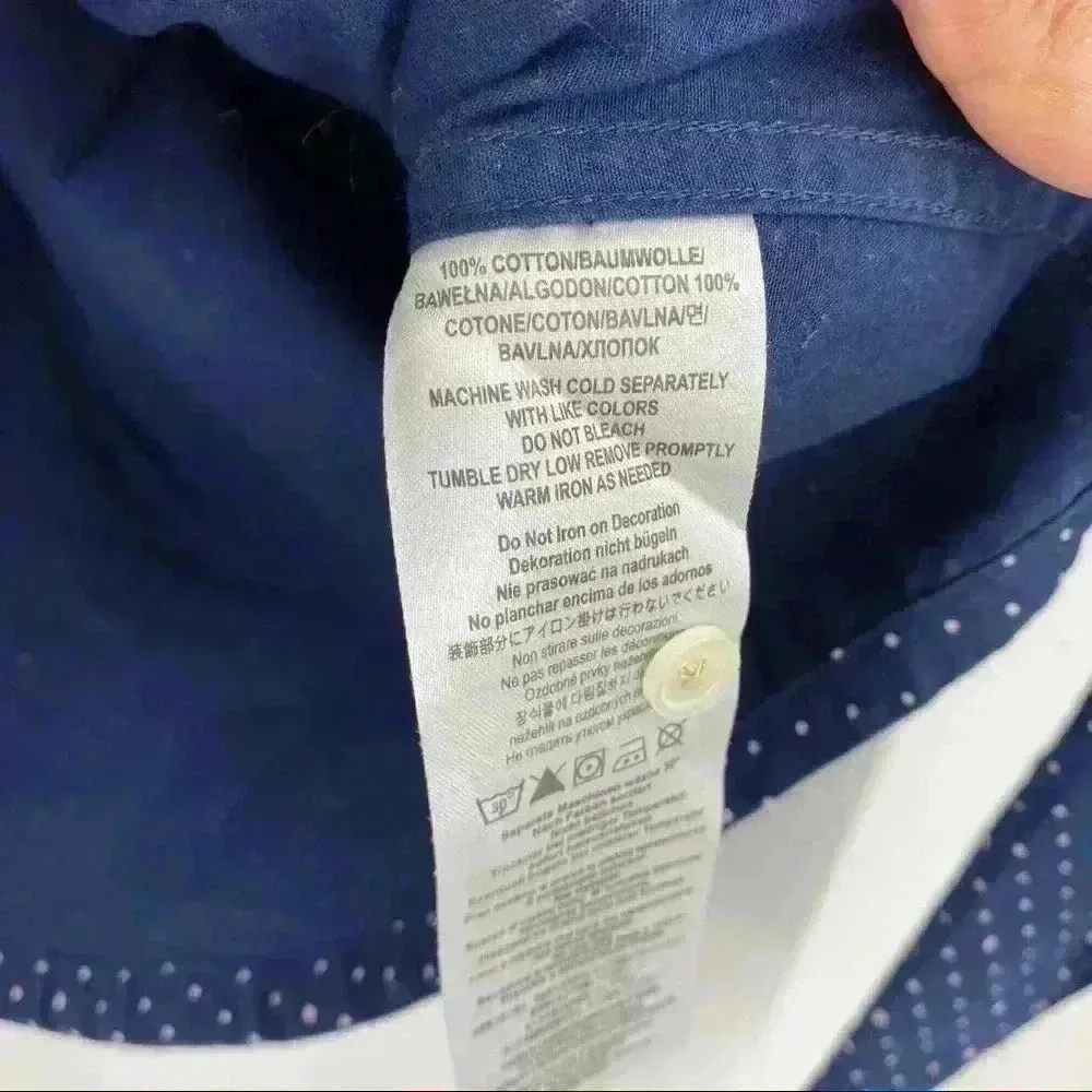 Burton Women’s Polka Dots Navy Blue White Long Sleeve Button Up Top Size Large - Image 6