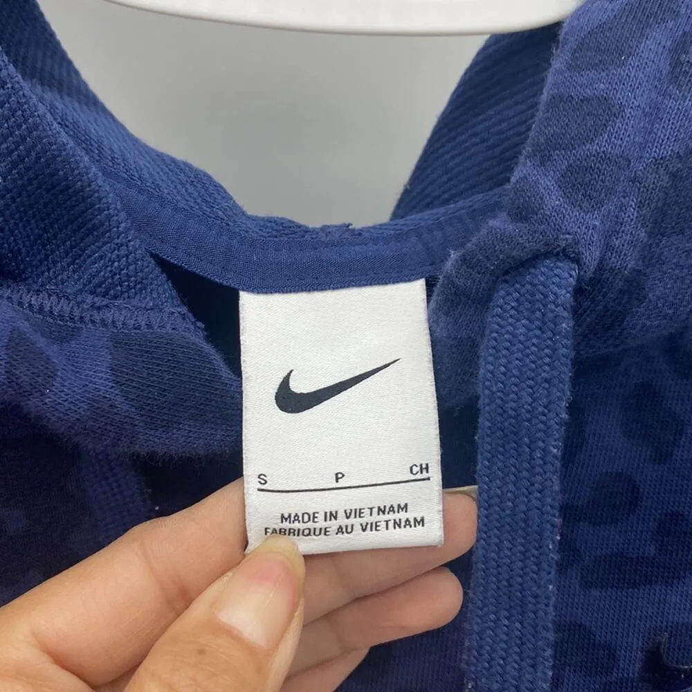 NIKE blue animal print cropped boxy oversized sweatshirt hoodie sz S - Image 4