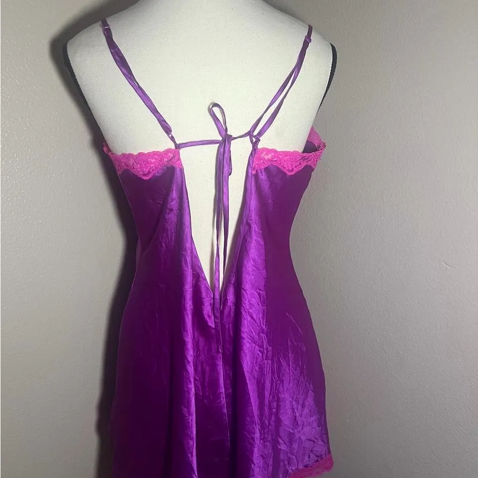 Victoria's Secret Vibrant Purple Chemise with Pink Lace - Image 3