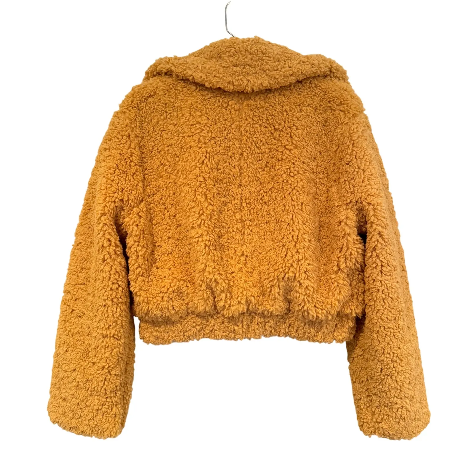 HYFVE Teddy Bear Sherpa Faux Fur Cropped Jacket Coat Women's Large Mustard Boho - Image 10