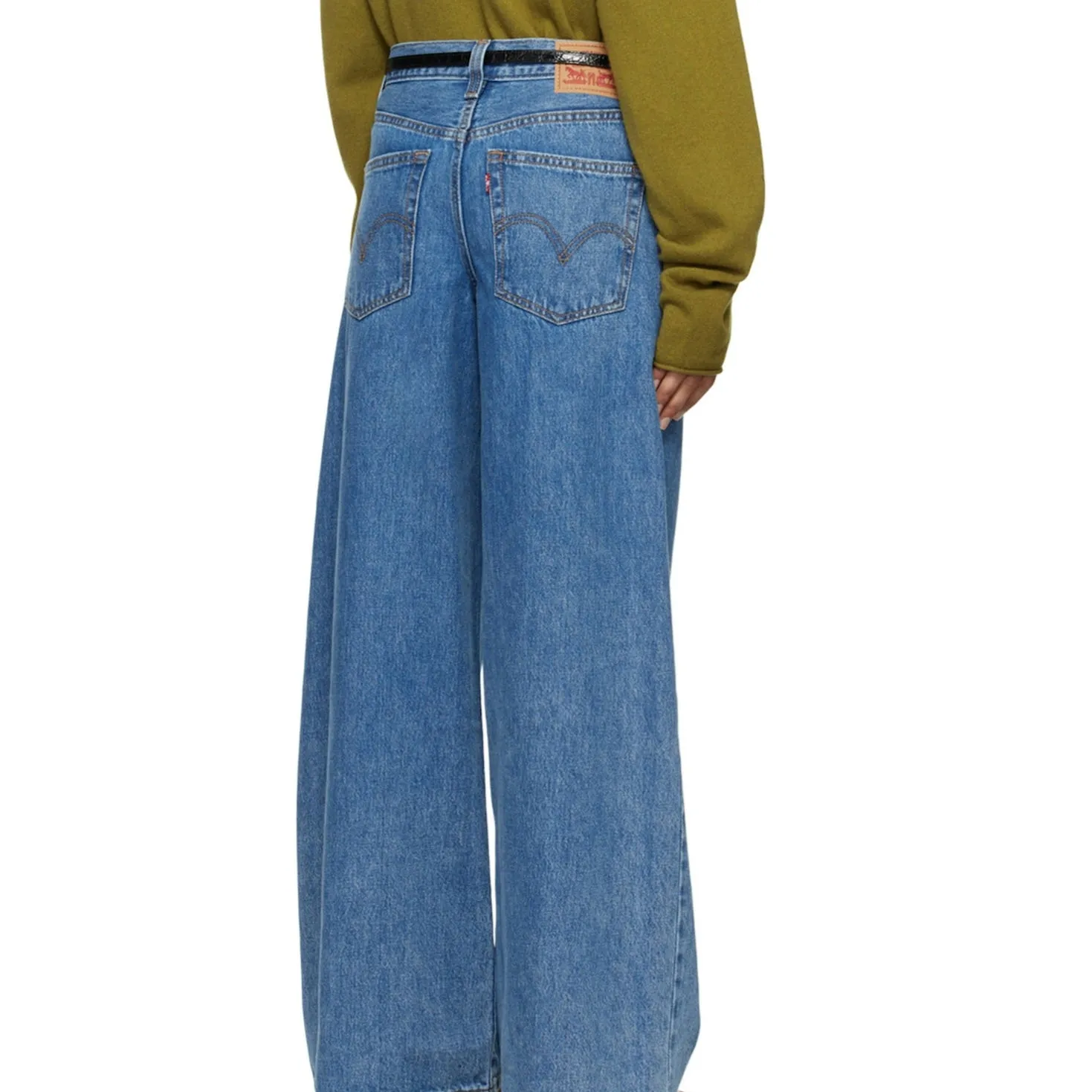 Levi's Blue '94 Baggy Wide Leg Jeans Raw Distressed Hem‎ Size 29 Cropped - Image 2