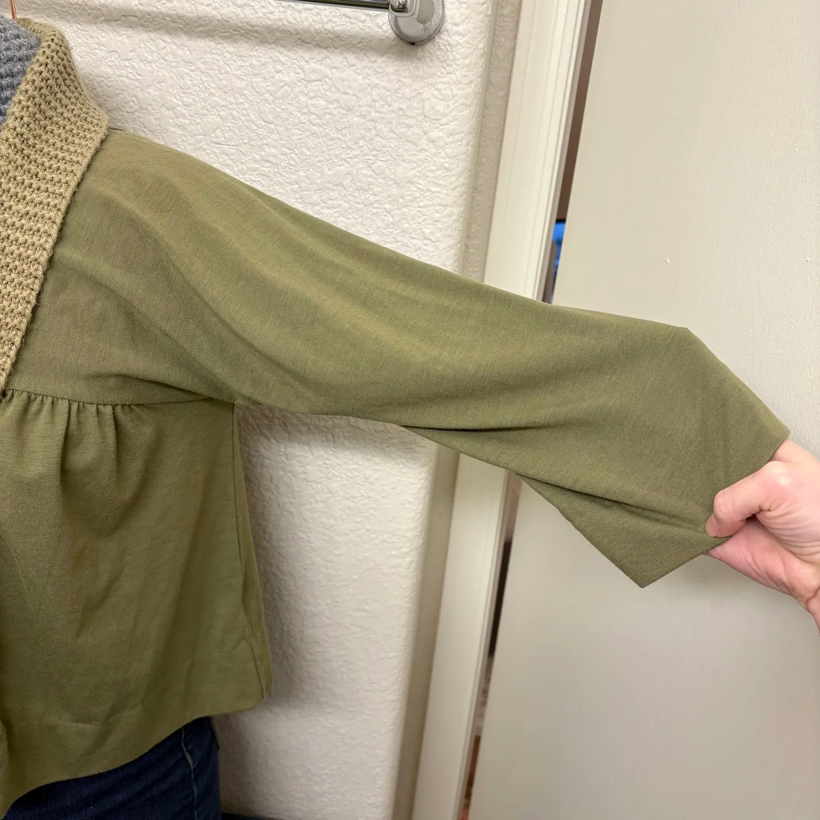 Anthropologie One September Olio Cardigan Knit Open Front Green 3/4 Sleeve M Size M - Image 4