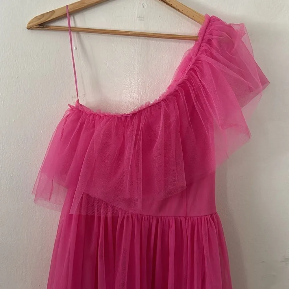 Flying Tomato Rich Pink One Shoulder Tiered Tulle Maxy Dress EUC - Image 4