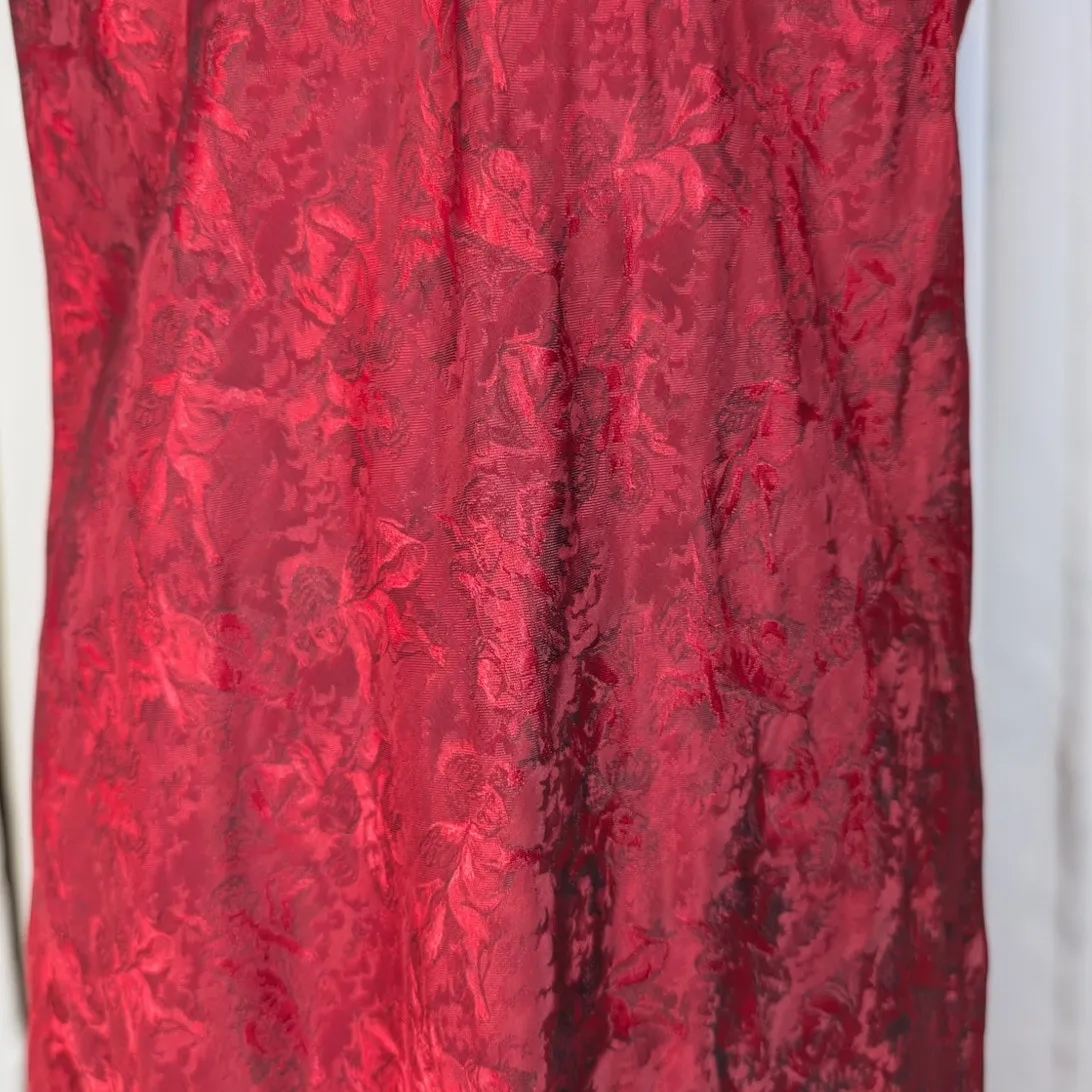 Vintage 90s Red Floral Jacquard Slip Dress Midi Maxi Private Luxuries USA L - Image 10