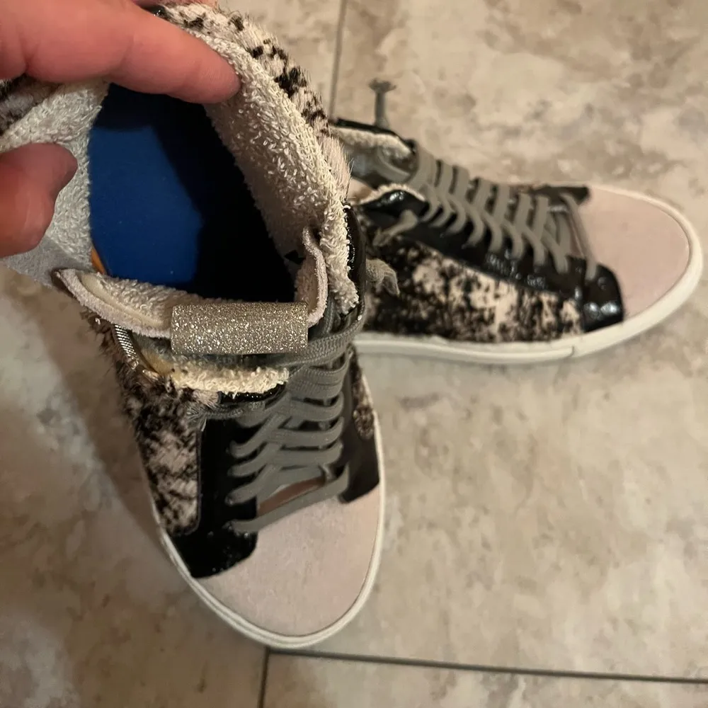 Star High Top Faux Fur Platform Sneakers in Cowprint - Image 14