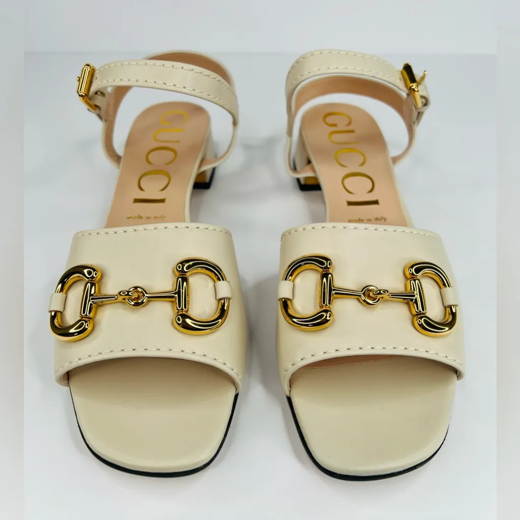 GUCCI MARMONT HORSEBIT  SLINGBACK WHITE NAPPA CHARLOTTE SANDALS SIZE EU 40.5 - Image 4