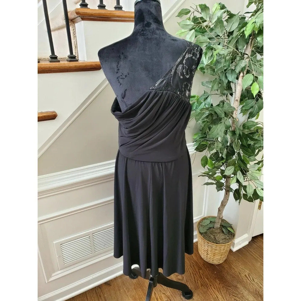 Jessica Howard Womens Black Polyester One Shoulder Off Knee Length Dress Size 16 - Image 7