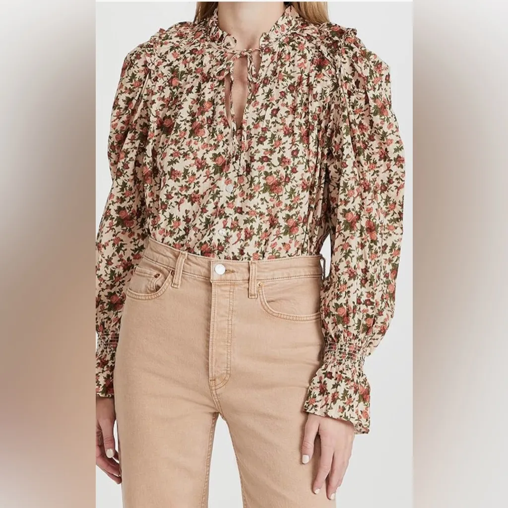 Free People Floral Blouse in Orange and Green vintage combo - Image 2