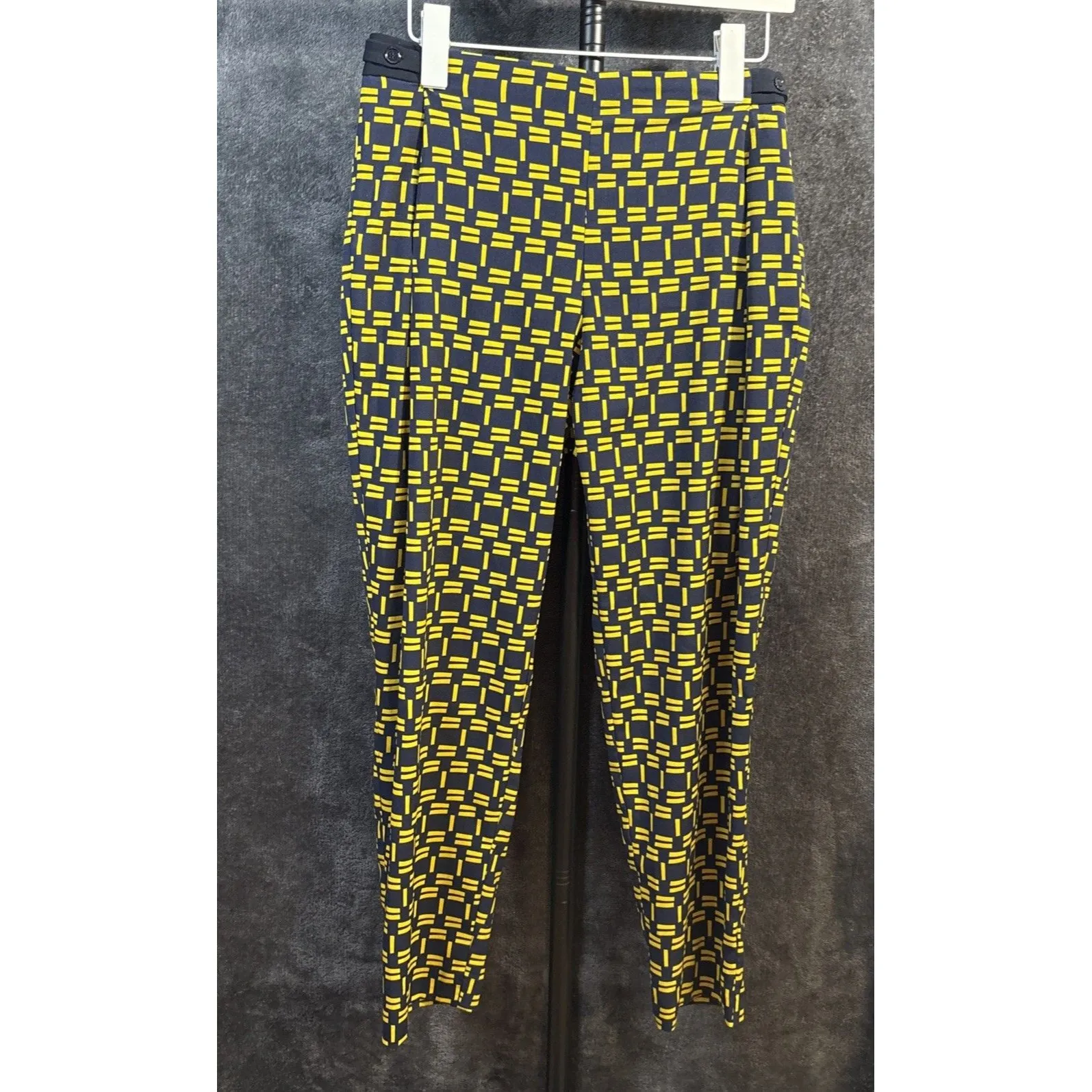 ZARA Navy Blue with Yellow contrasting print crop trousers pants  XS - Image 12