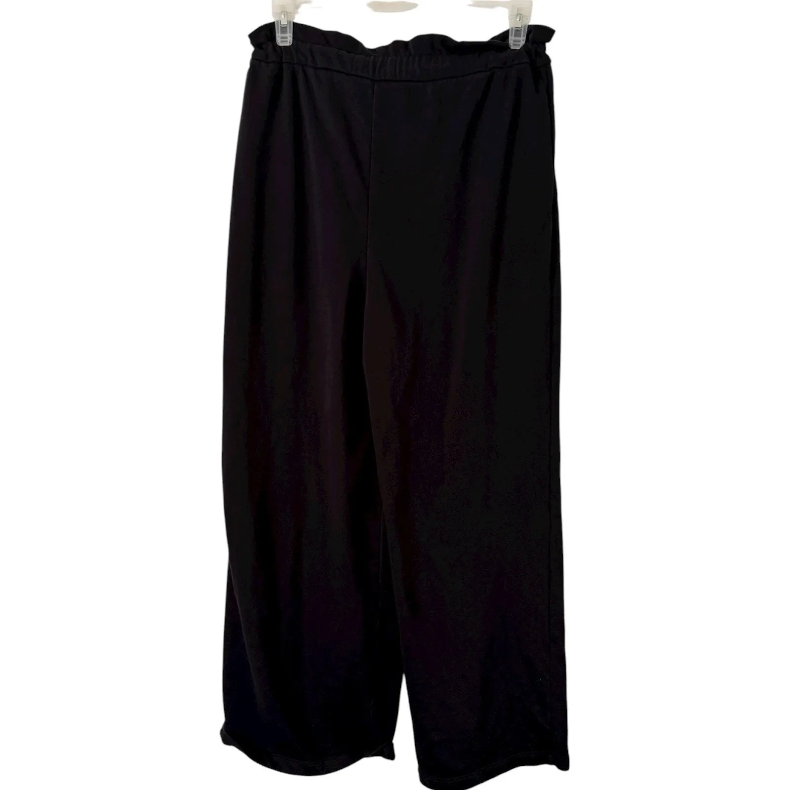 Express Black High Waisted Paperbag Wide Leg Black Knit Sweatpants Size Large - Image 3