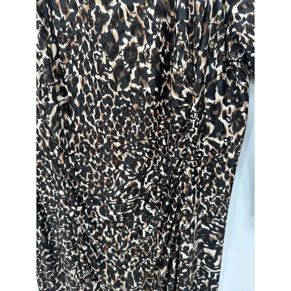 Joseph Ribkoff Dress Women 14 Cheetah Print Long Sleeve Ruched Stretch Knee - Image 6