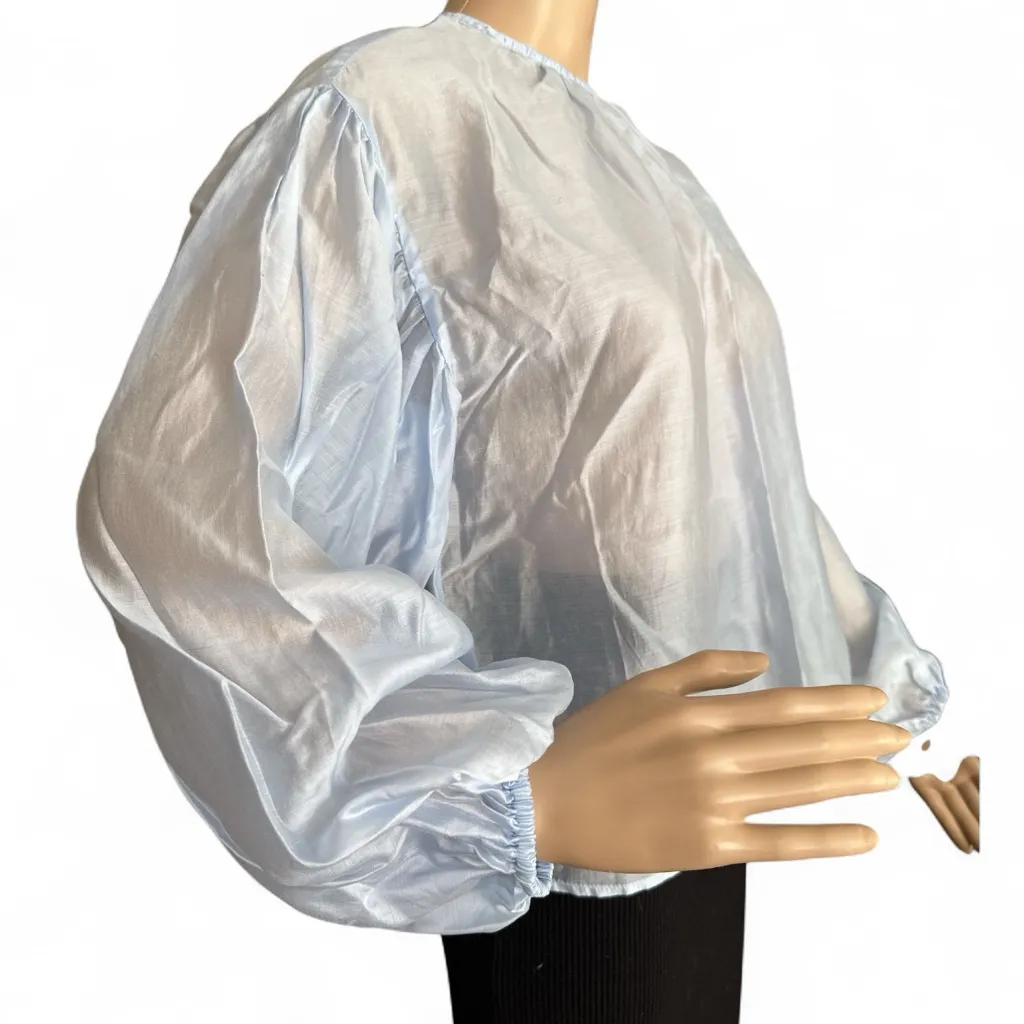 NWT Future Collective Women's Sheer Balloon Long Sleeve
Blouse Light Blue XS - Image 3
