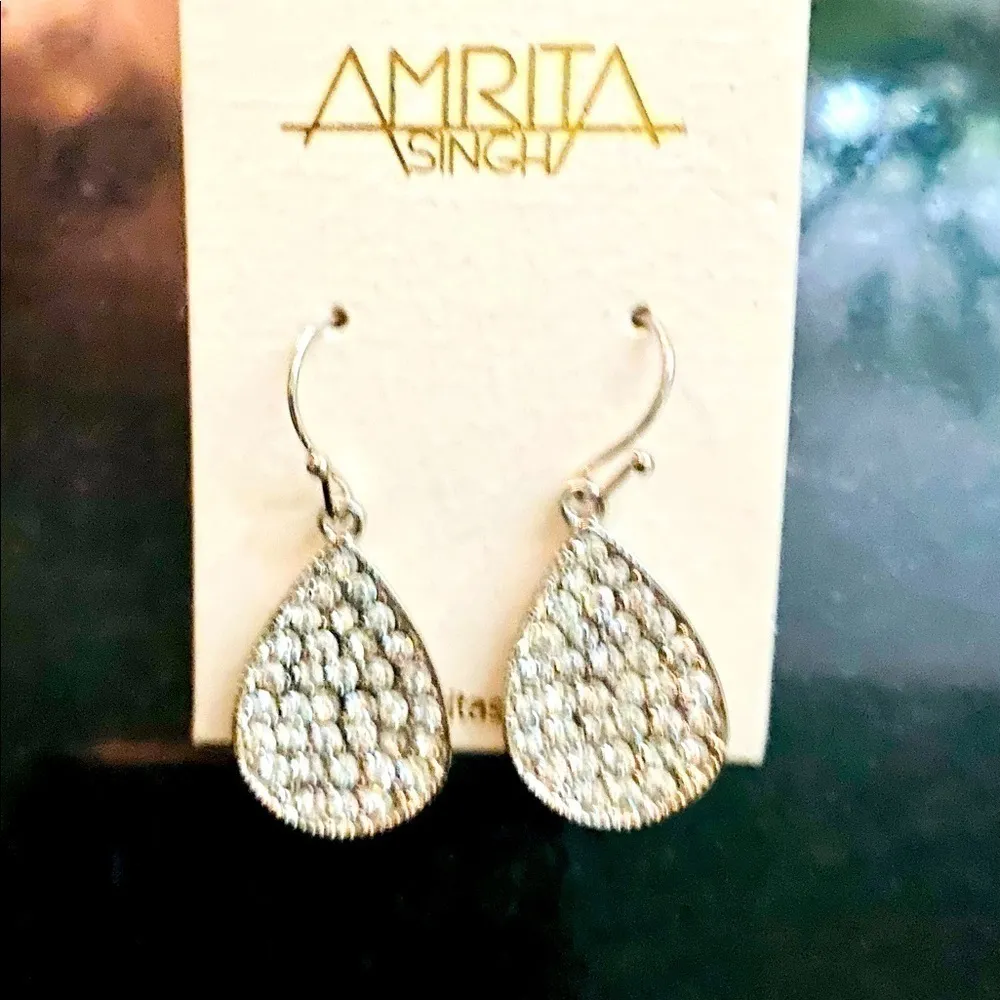 Amrita Singh Janna Teardrop Silver pave crystal earrings. French wire closure. - Image 4