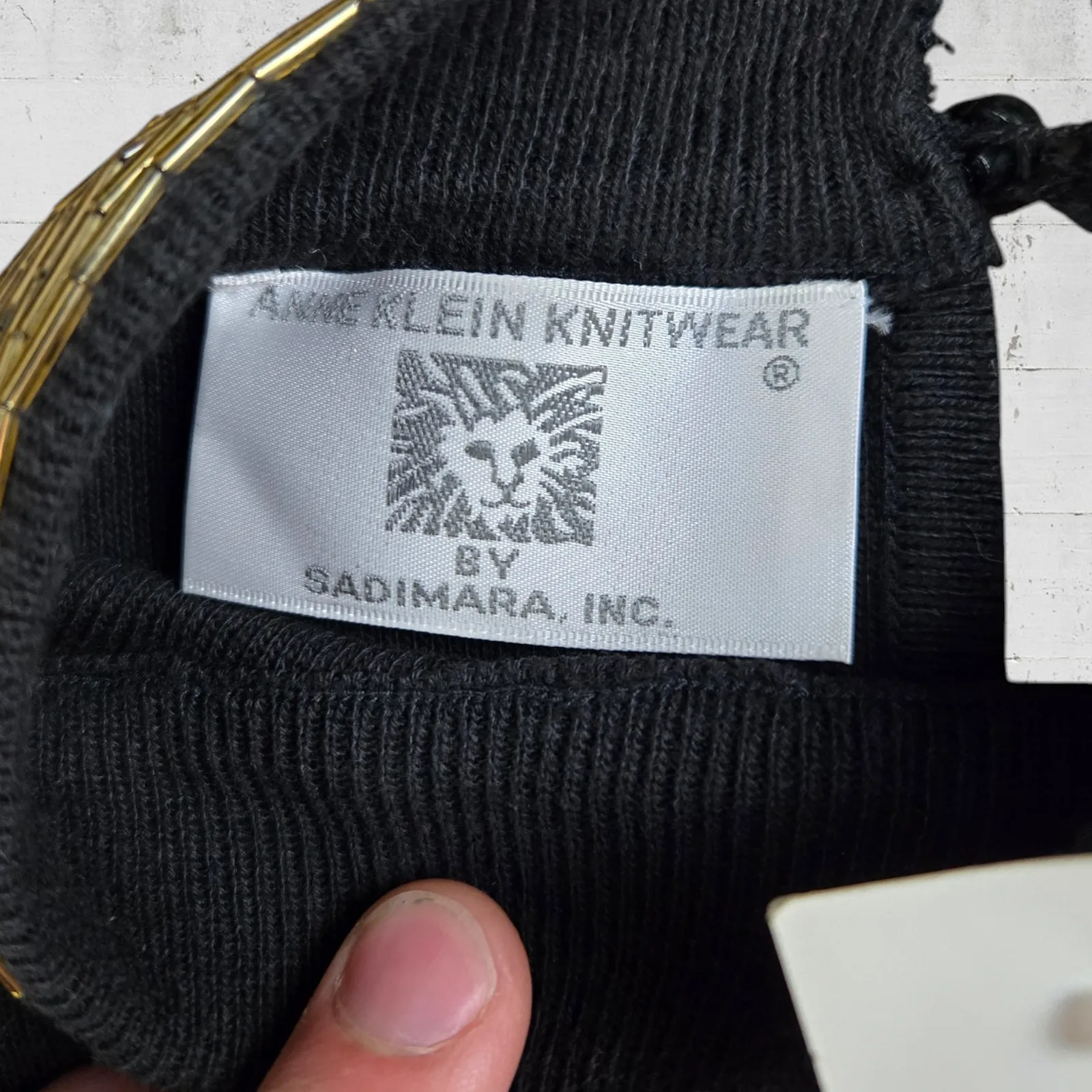 80s Vintage Anne Klein Deadstock Black Beaded Mock Neck Knit Sweater Size Large - Image 9