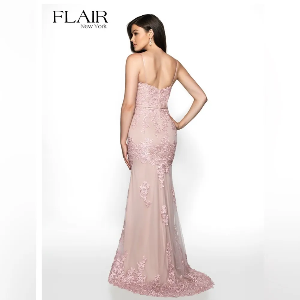 Flair New York Dusty Pink Embroidered Lace Prom Gown With Straps Size 8 NEW - Image 2