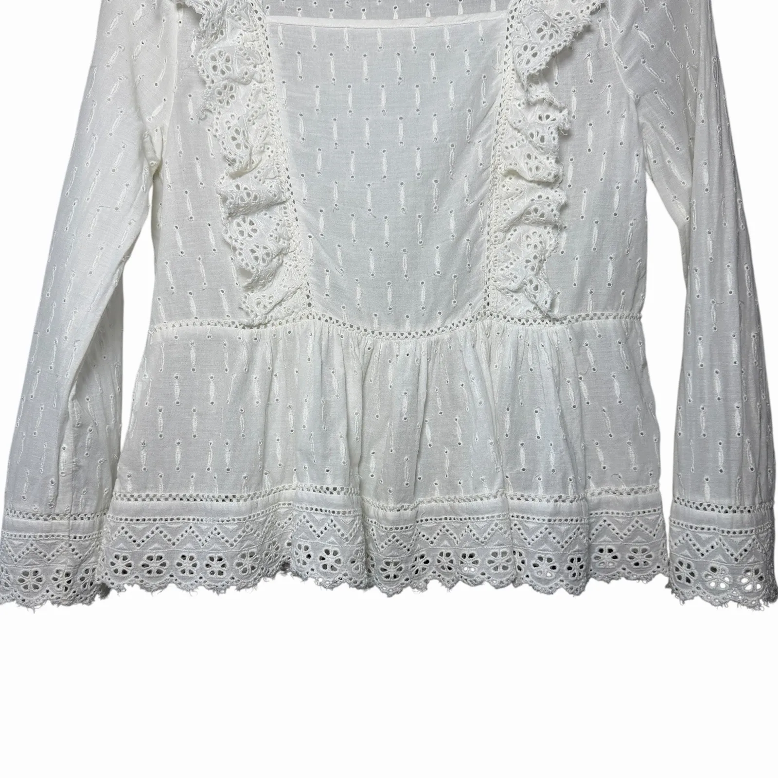 Anthropologie Meadow Rue Women's Edelyn Ruffled Eyelet Peplum Top Size 4 White - Image 10