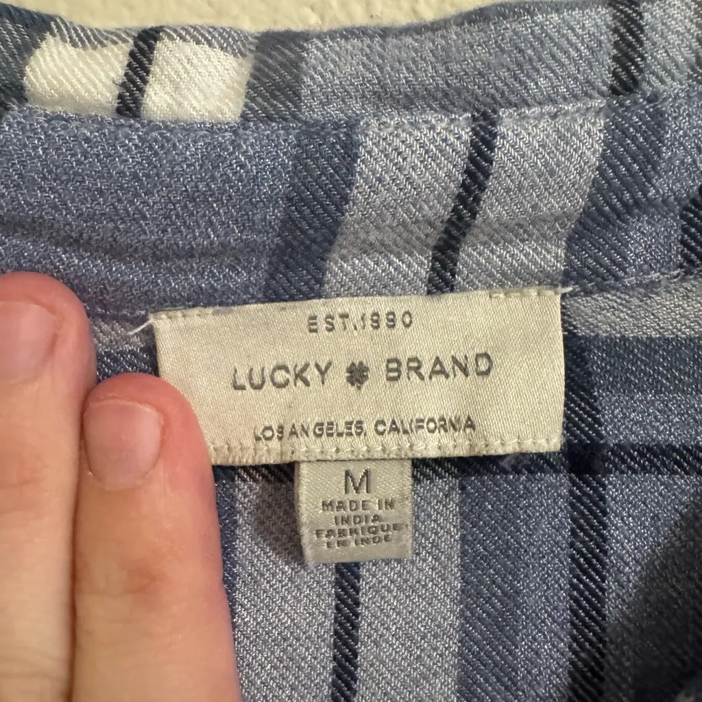 Lucky Brand Navy and White Checkered Shirt - Image 2
