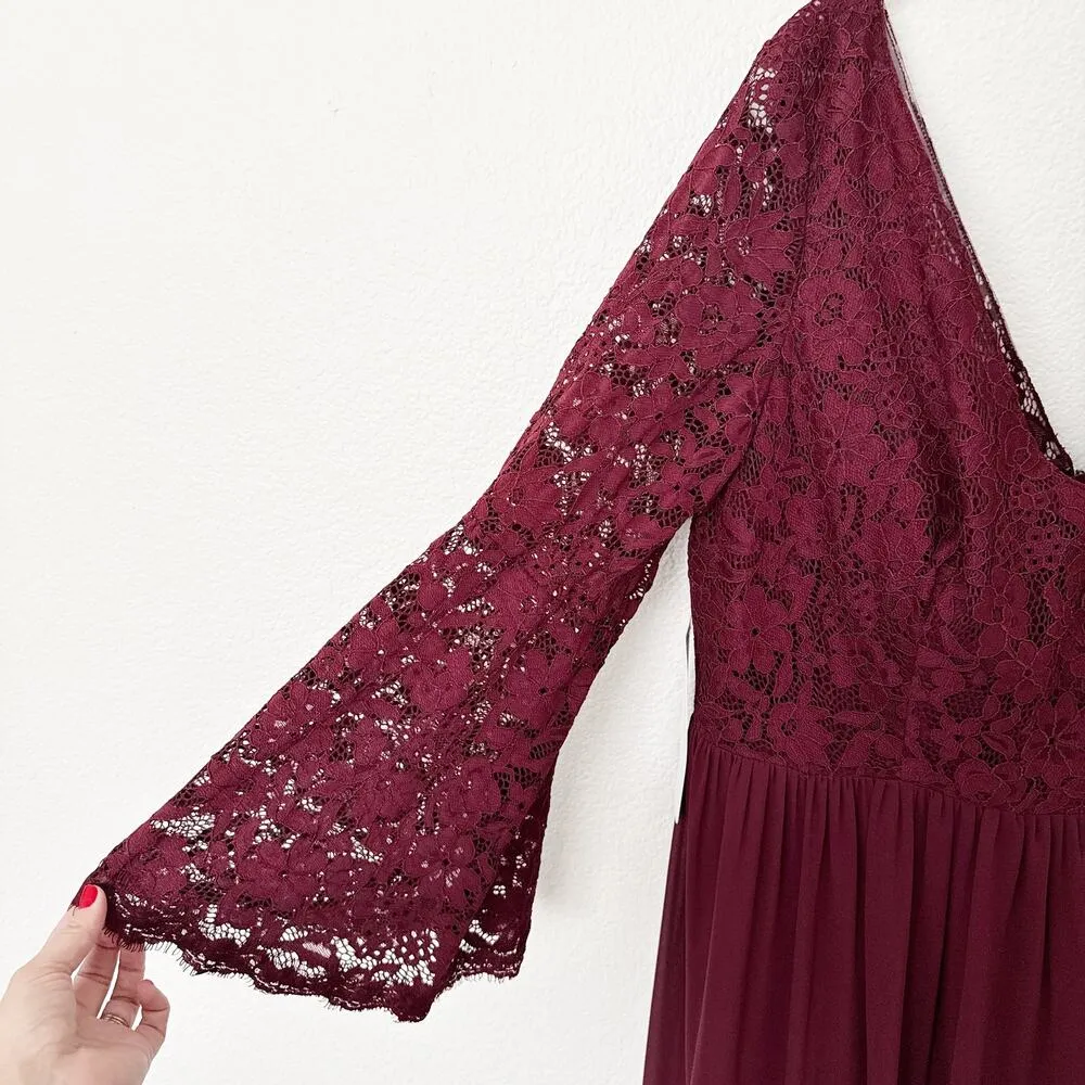 [Azazie] Hurley Lace V-Neck Bell Sleeve Chiffon Bridesmaid Maxi Dress NWT Sz 18 - Image 7