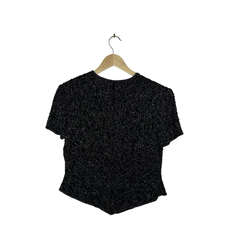 VINTAGE Papell Boutique Evening Silk Beaded Top in Black Size M - Image 7
