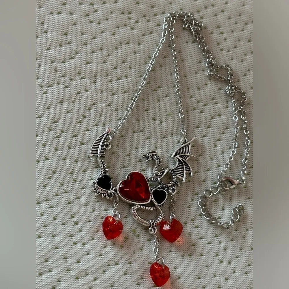 Silver Dragon Red Heart Necklace NWT - Image 4
