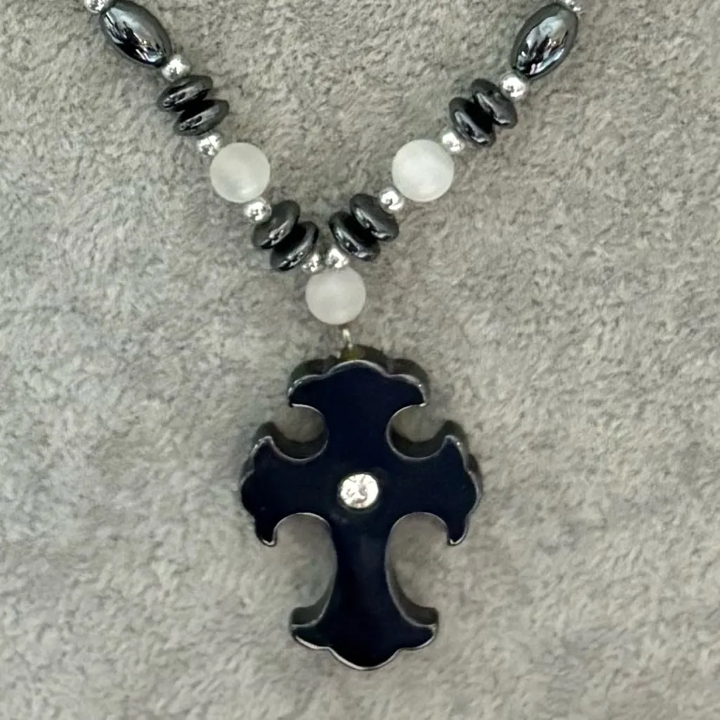 Hematite Celtic Cross Necklace Gray - Image 5