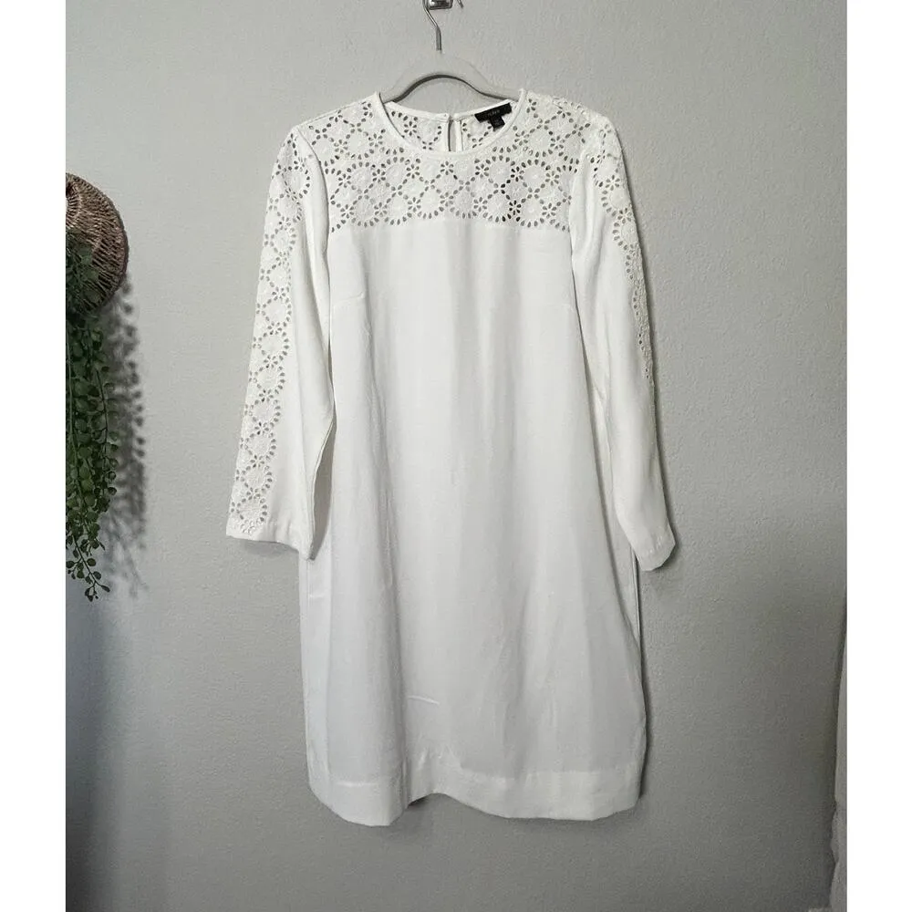 NEW J.Crew Ivory White Eyelet Long Sleeve Crepe Shift Dress Size 12 - Image 2