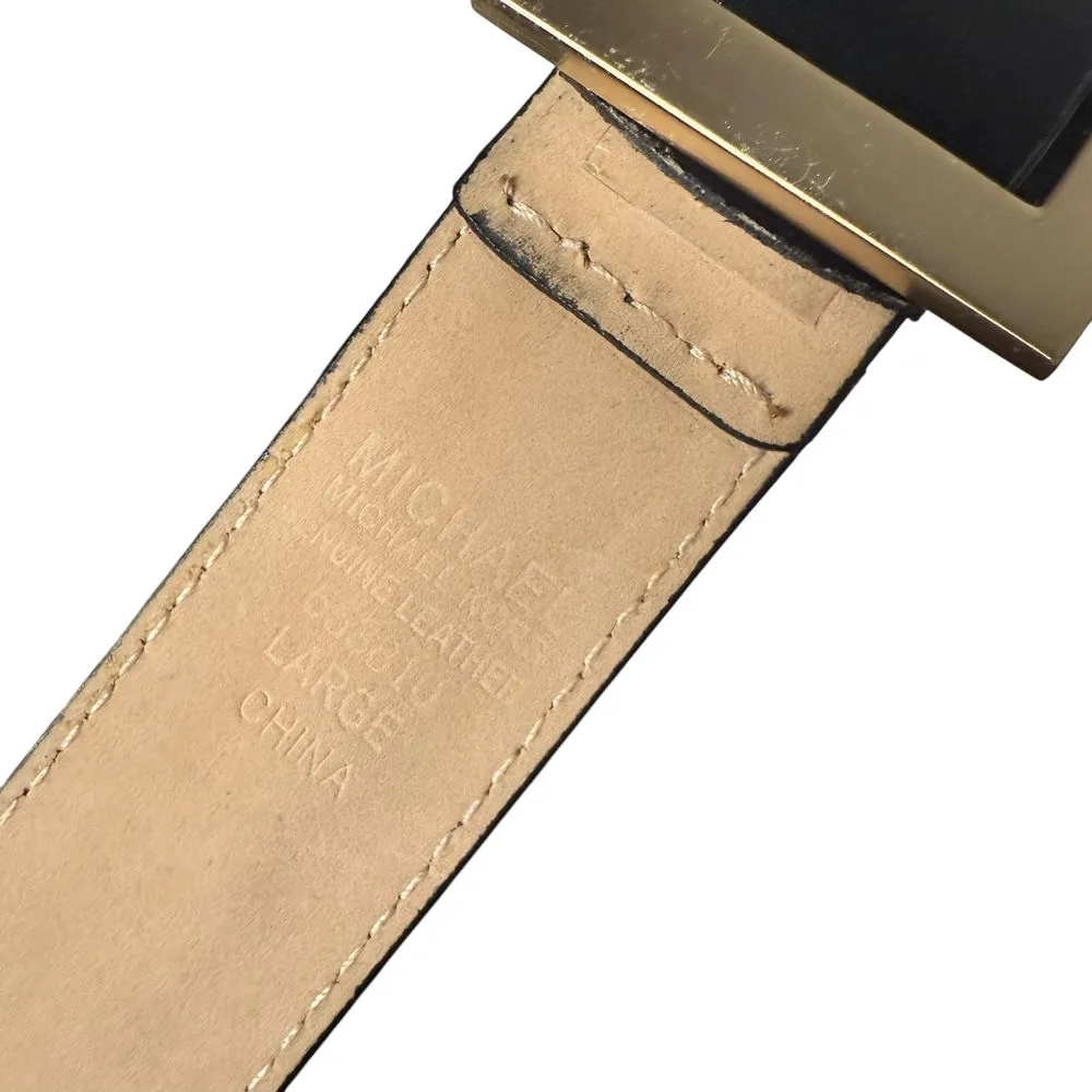 Michael Kors Black Leather Belt Gold Buckle Zipper Detail‎ Women Size L FLAW - Image 8